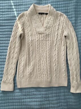 100% Cotton JEANNE PIERRE Ivory Cable Cowl Sweater